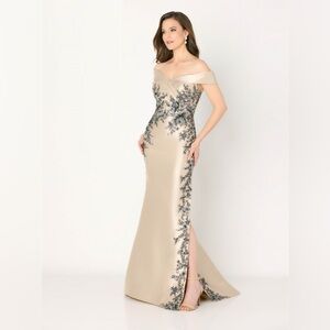 Cameron Blake Mon Cheri Champagne Mikado Lace Applique Classic Wedding Dress 14